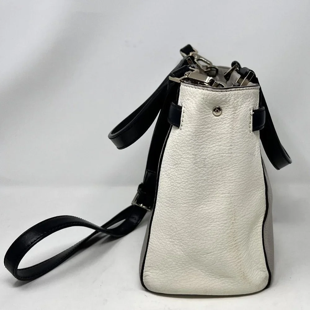 Kate Spade Houston Street Cream White Black Handbag Leather Purse Neutral Office